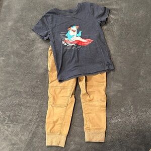 Cat & Jack Blue Shark Tee and Khaki Jogger Pants Set
